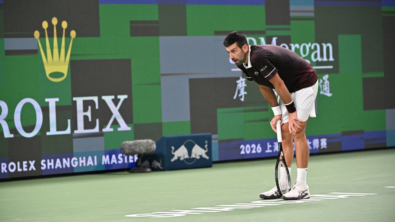 Novak Djokovic em quadra em Xangai. Fotografia de referência da ESPN.